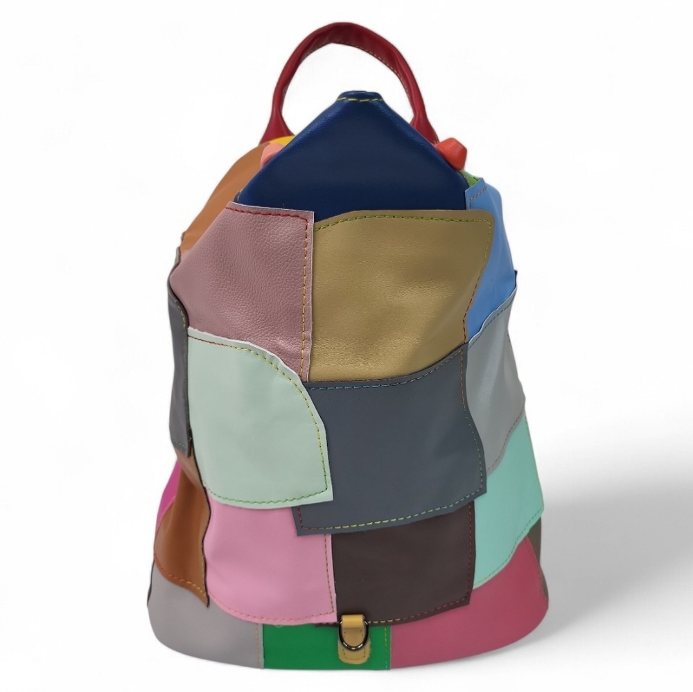NEW Boho Chic Recycled Leather Patchwork Bucket Backpack Purse